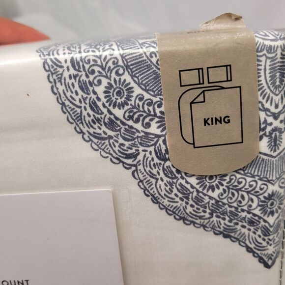 Sateen King 450 Thread Count Cotton Duvet Cover Set Blue Medallion - Picture 5 of 8